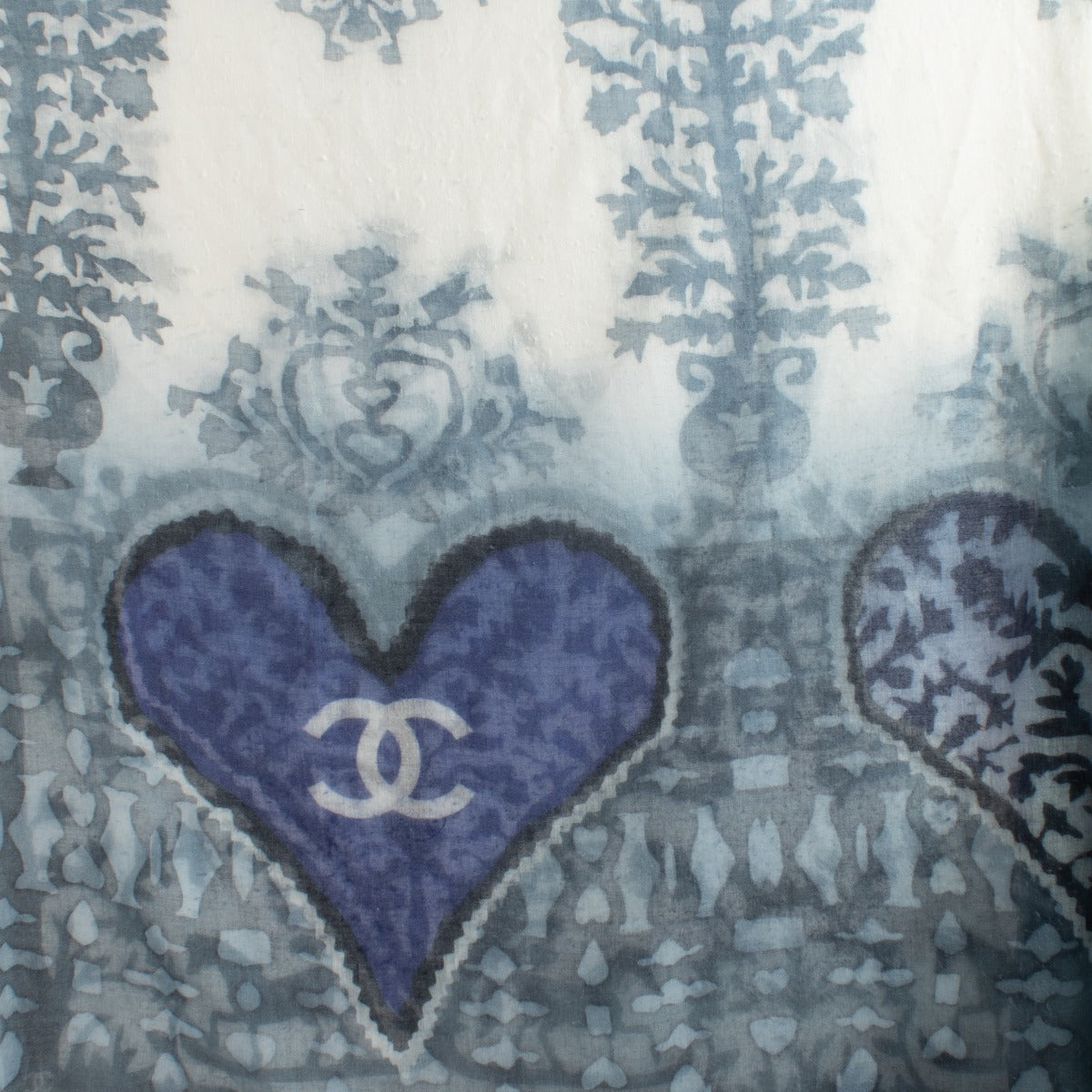 Chanel Blue Cashmere Heart CC Shawl