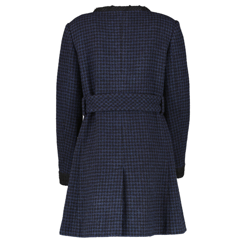 Chanel 17B Blue Tweed CC Belted Long Jacket - Size FR40
