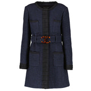 Chanel 17B Blue Tweed CC Belt Long Jacket