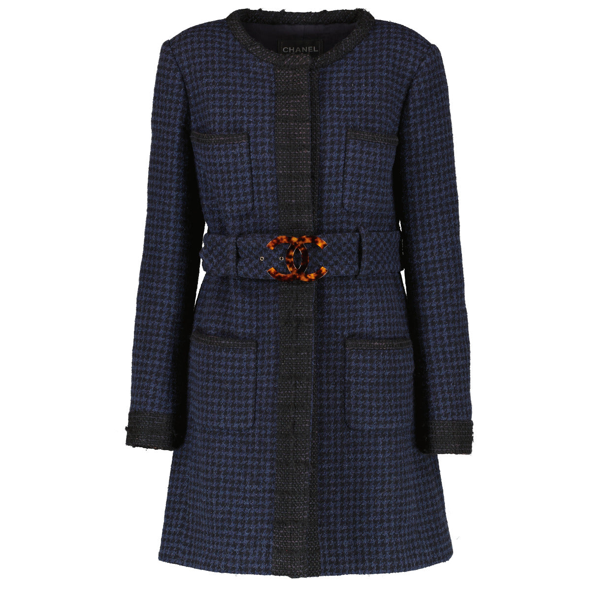 Chanel 17B Blue Tweed CC Belt Long Jacket