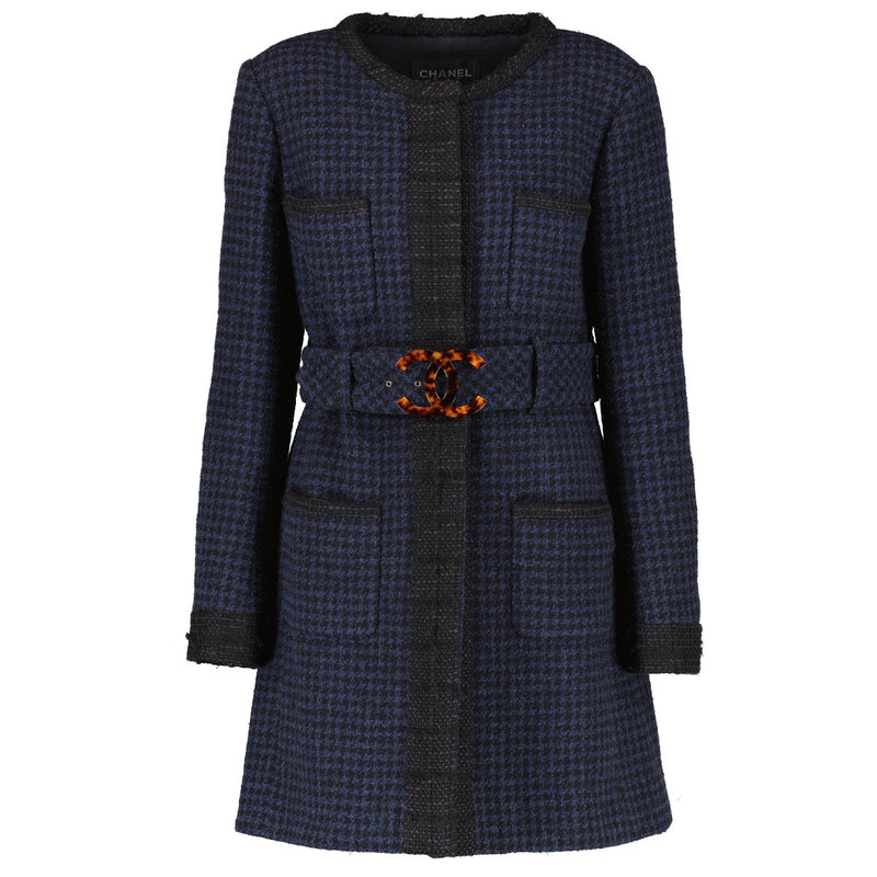 Chanel 17B Blue Tweed CC Belt Long Jacket