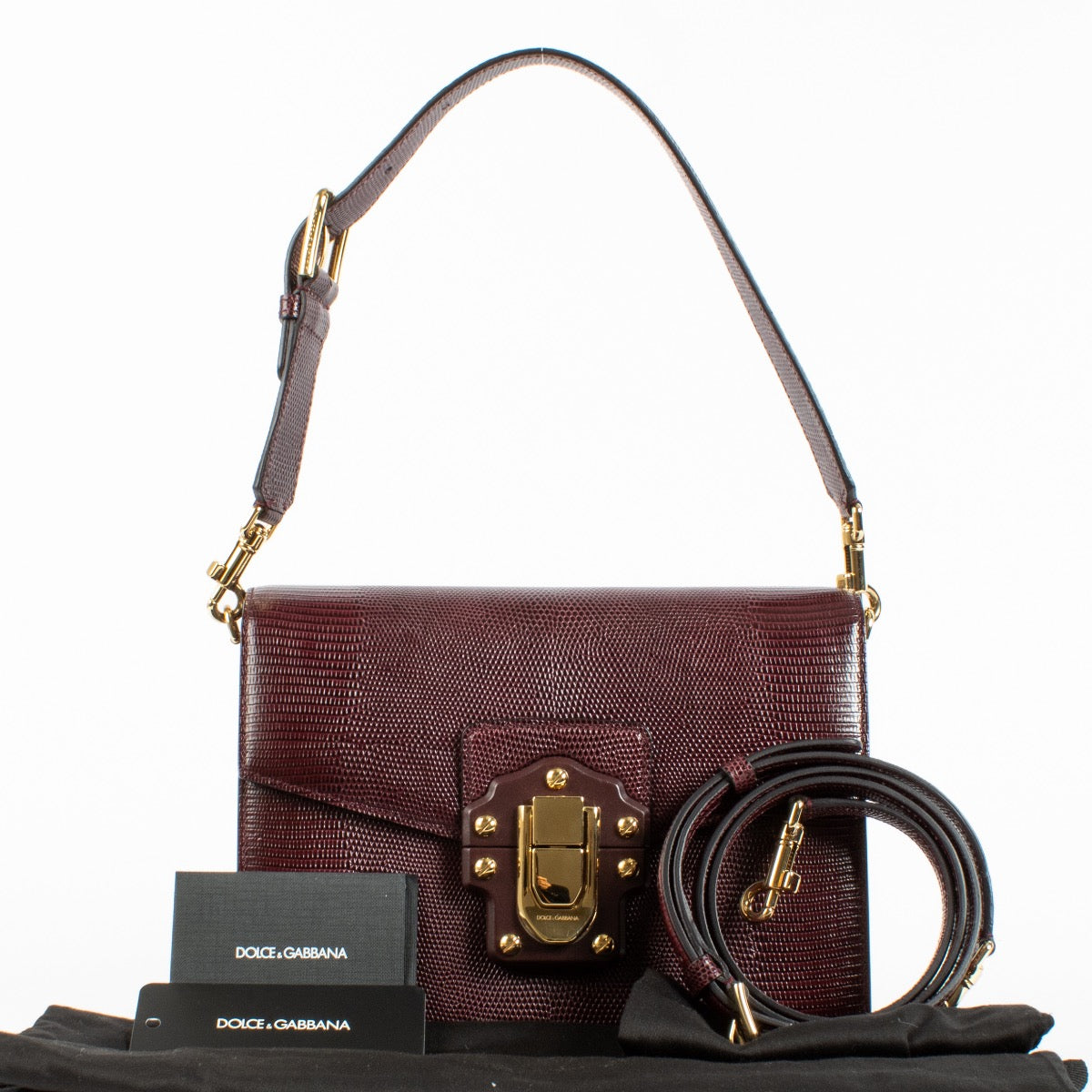 Authentic Preloved Dolce & Gabbana Burgundy Lizard Embossed Leather Lucia Shoulder Bag on Labellov.com