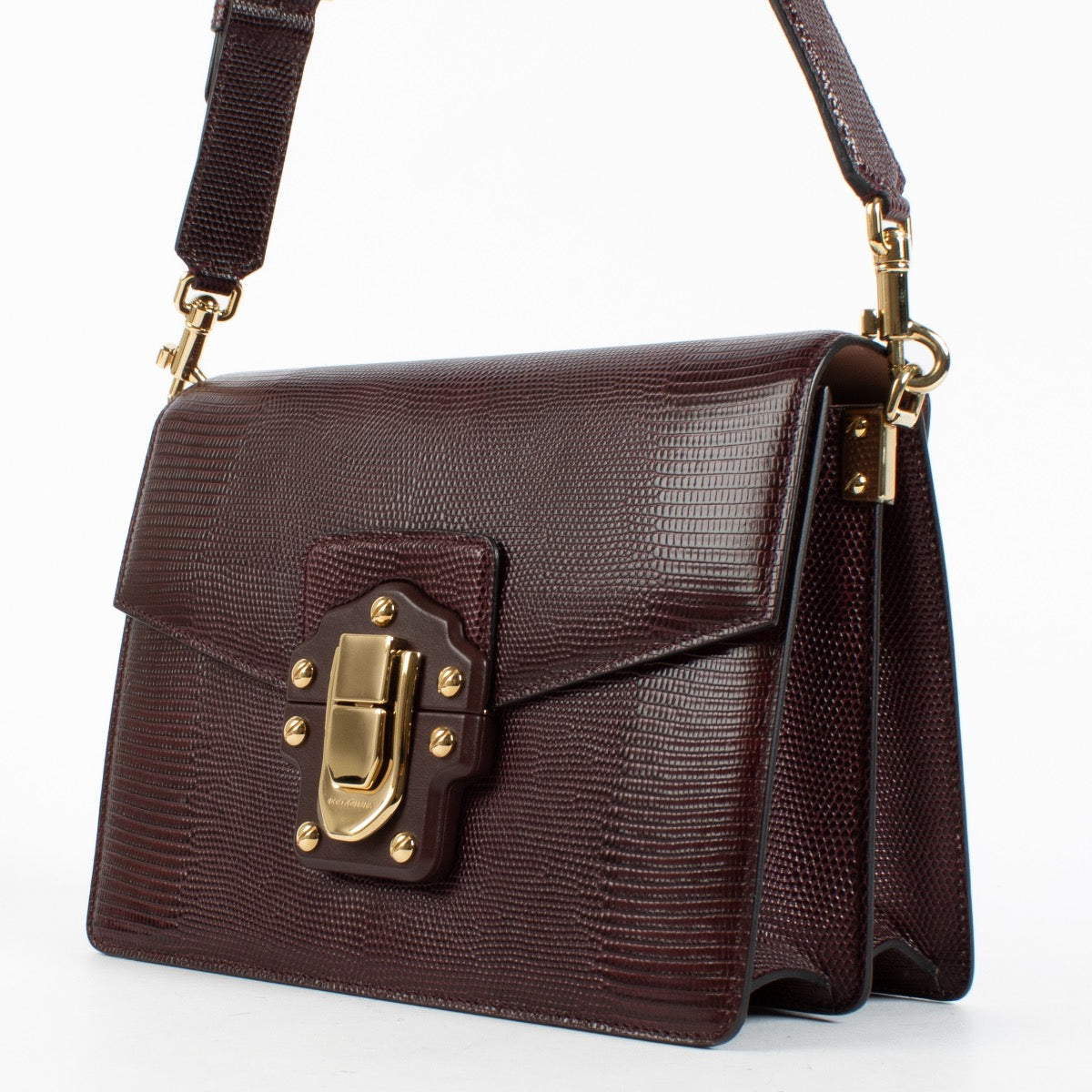 Authentic Preloved Dolce & Gabbana Burgundy Lizard Embossed Leather Lucia Shoulder Bag on Labellov.com