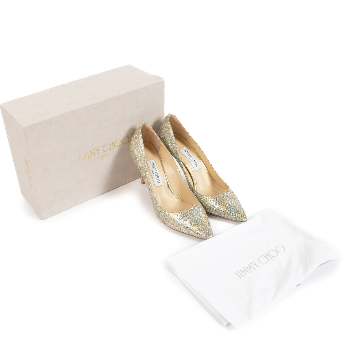 Jimmy Choo Gold Shimmery Romy 85 Pumps - size 39.5 aan de beste prijs bij Labellov tweedehands luxe in Antwerpen en Knokke.