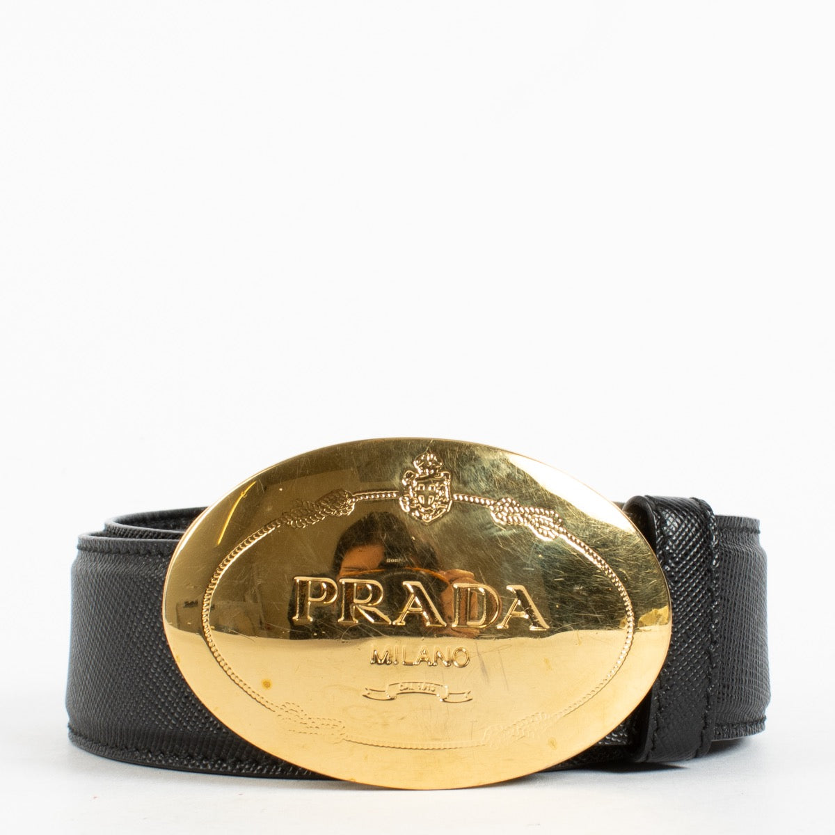 Authentic Preloved Prada Black Saffiano Leather Belt - Size 80 on labellov.com