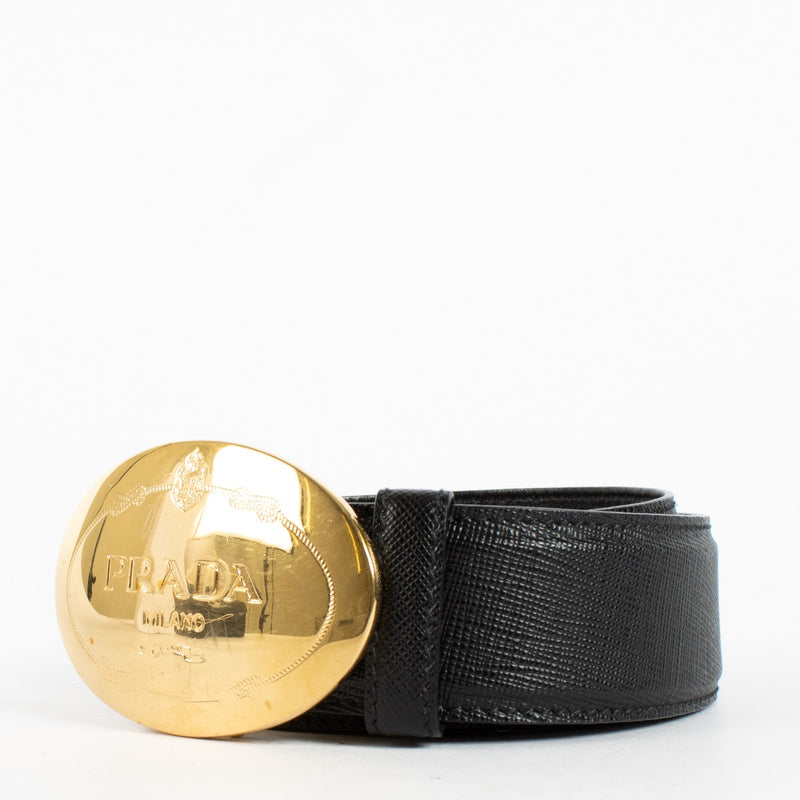 Authentic Preloved Prada Black Saffiano Leather Belt - Size 80 on labellov.com