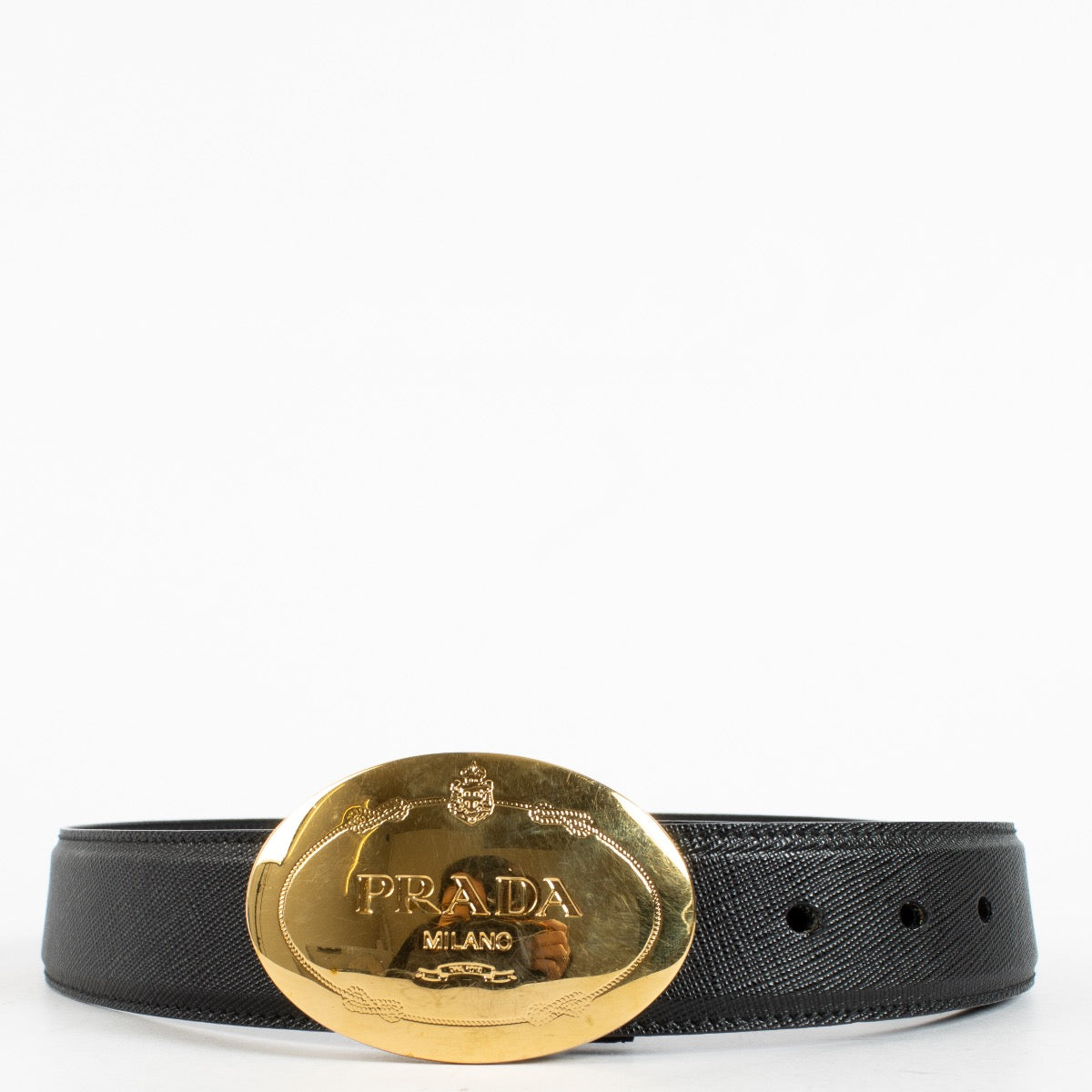Authentic Preloved Prada Black Saffiano Leather Belt - Size 80 on labellov.com