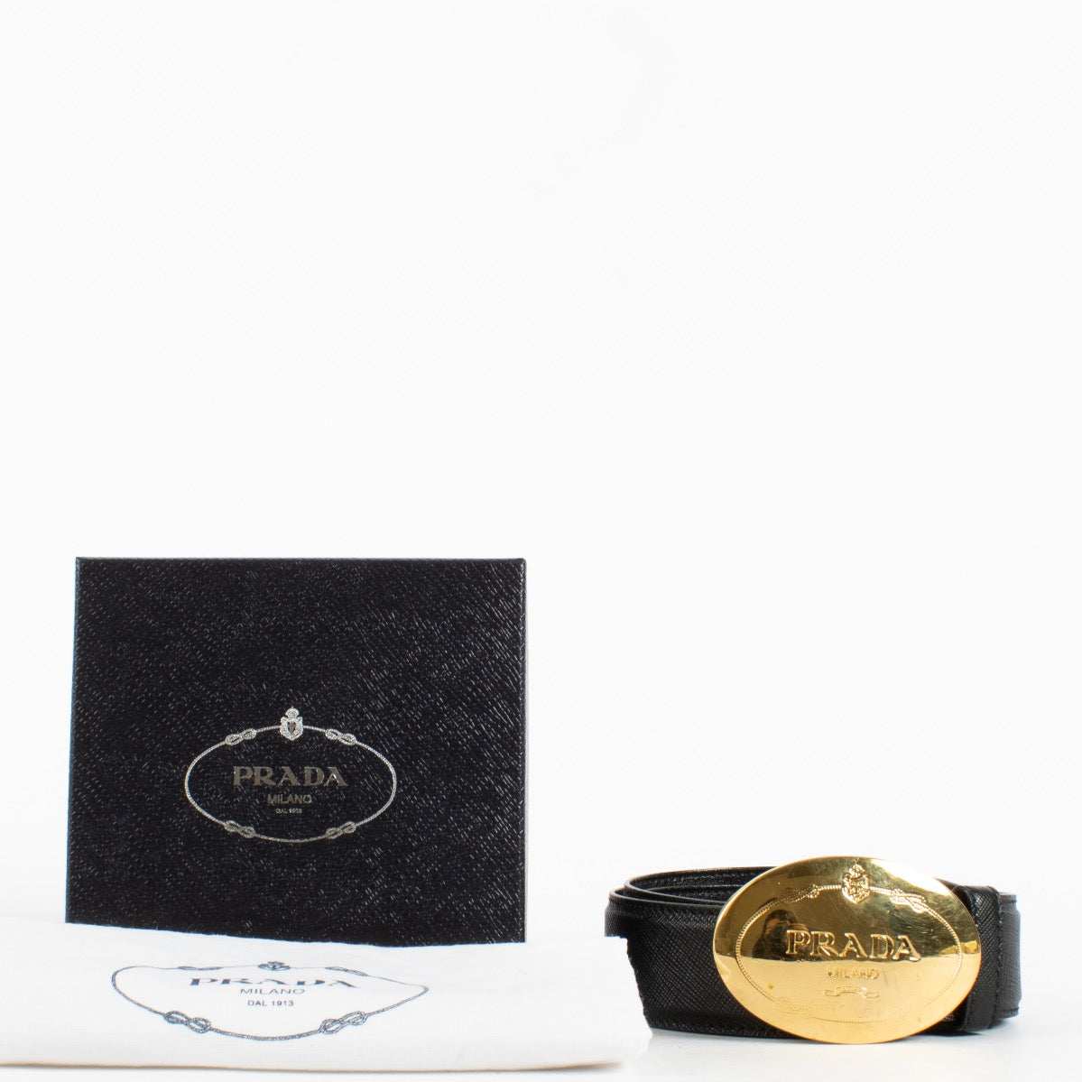 Authentic Preloved Prada Black Saffiano Leather Belt - Size 80 on labellov.com
