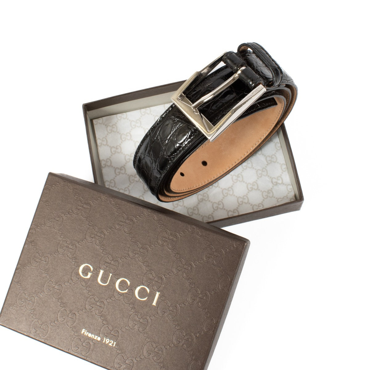 Gucci Black Shiny Alligator Belt