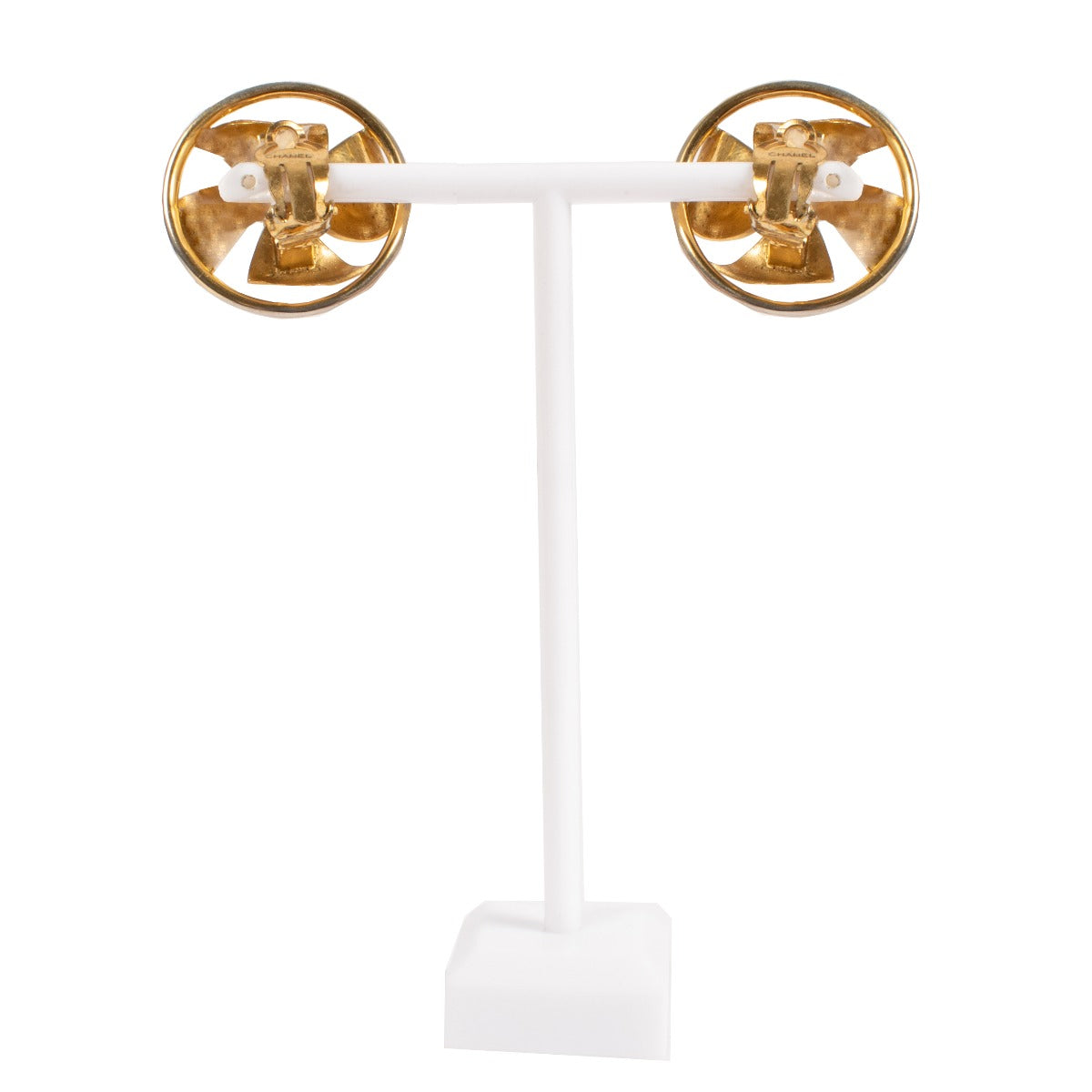 Chanel Vintage 24K Vergulde Windmolen Parel Clip On Oorbellen