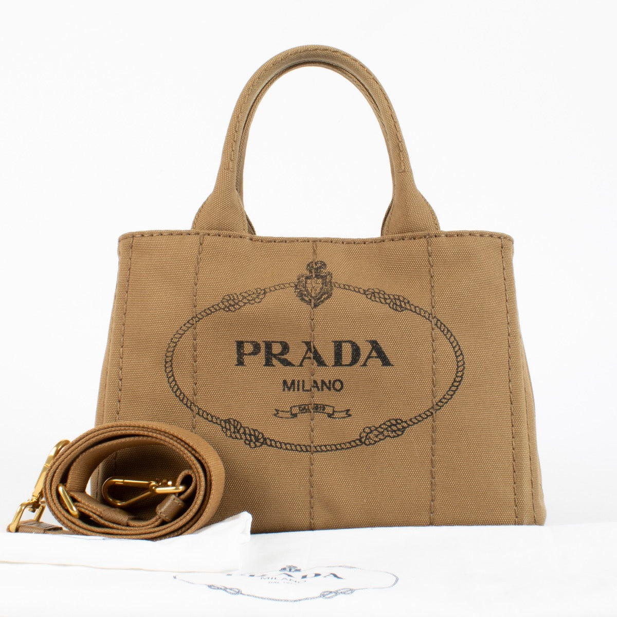 Authentic Preloved Prada Beige Canvas Tote Bag on Labellov.com