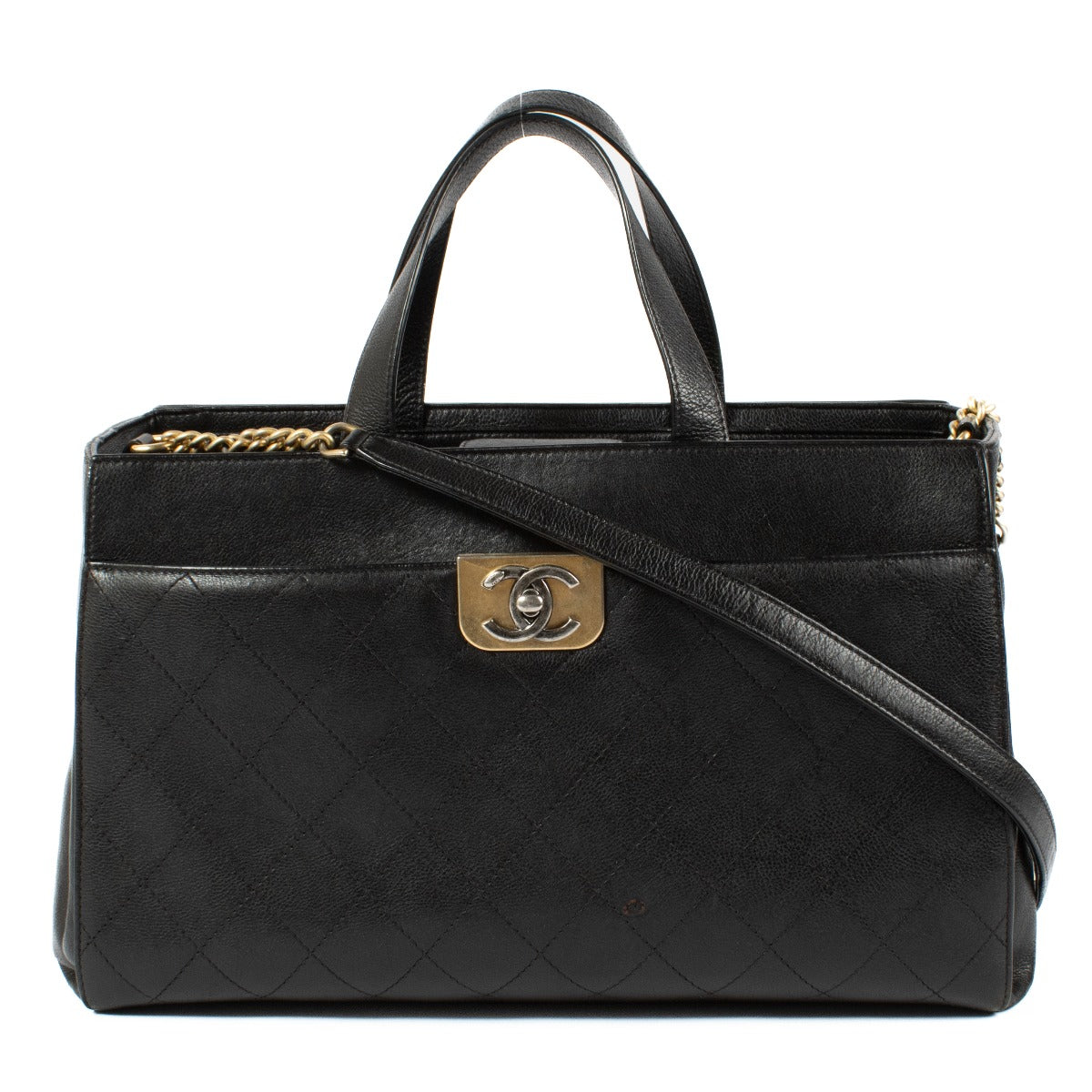 Chanel Black Quilted Caviar Leather Straight Line Tote