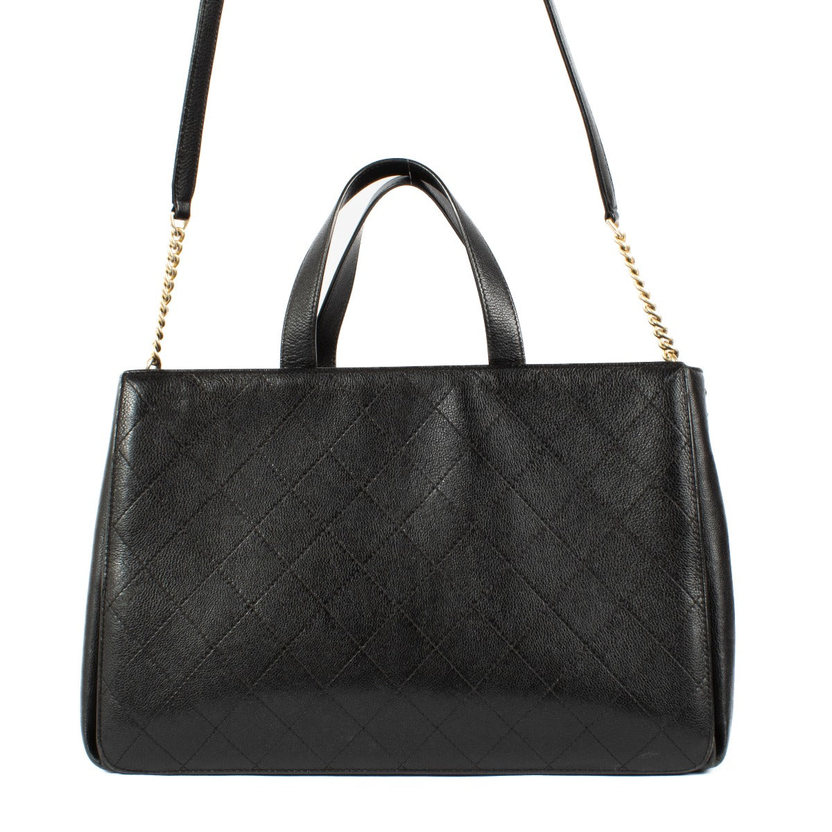Chanel Black Quilted Caviar Leather Straight Line Tote