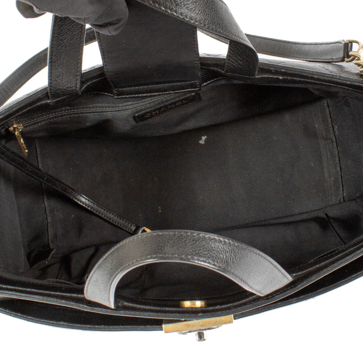 Chanel Black Quilted Caviar Leather Straight Line Tote