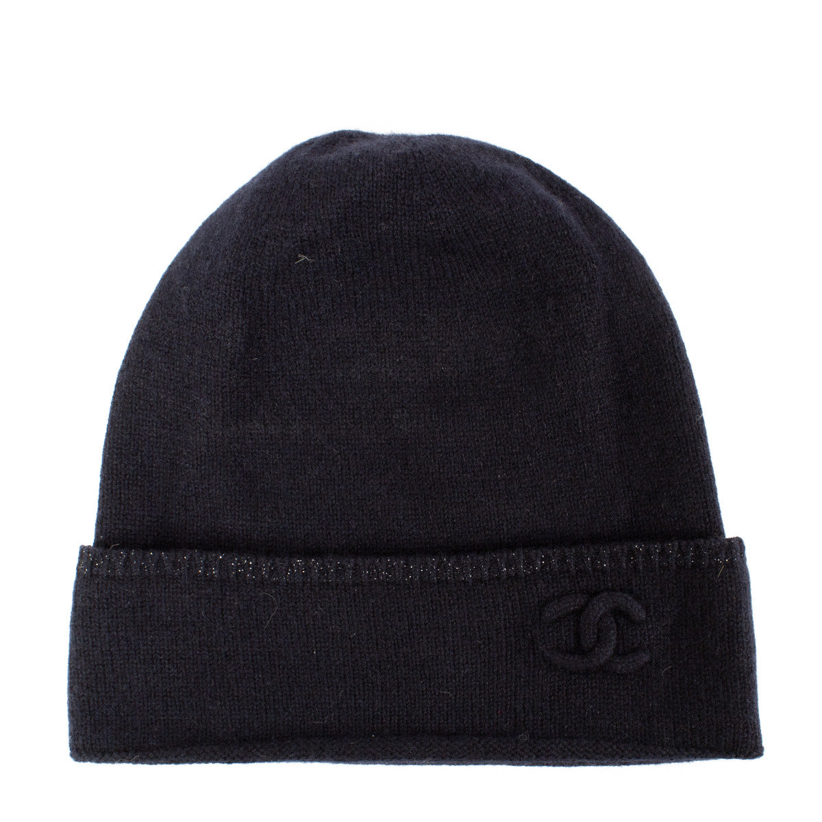 Bonnet Chanel bleu en cachemire avec logo CC