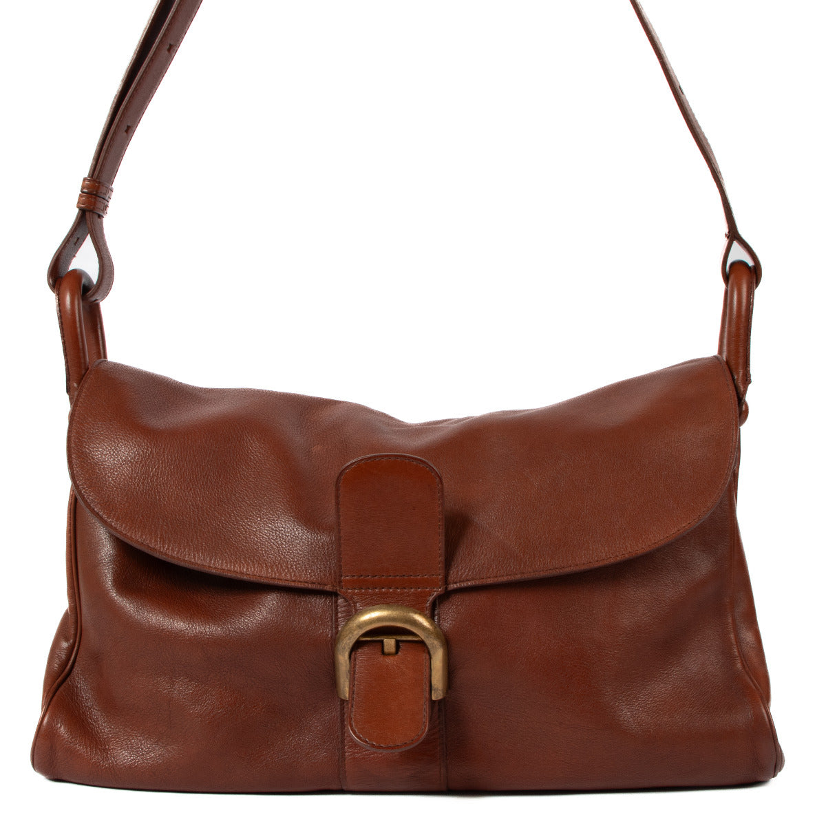 Sac Delvaux Brillant Besace en Cuir Bridon Marron