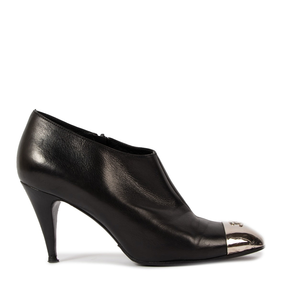 Bottines Chanel bout renforcé métal noir avec sigle CC - taille 38.5