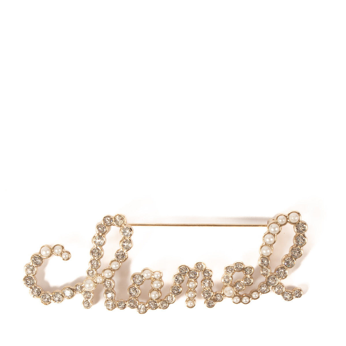Broche Chanel 19K Logo Strass et Perles