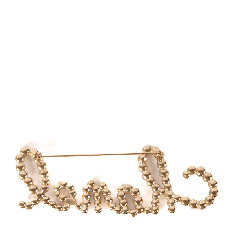 Chanel 19K Rhinestone and Pearl Logo Brooch