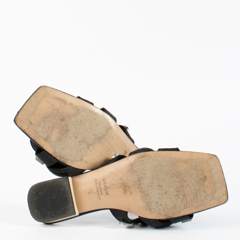 Morobé Black Leather Emilia 04 Stones Sandals - Size 39