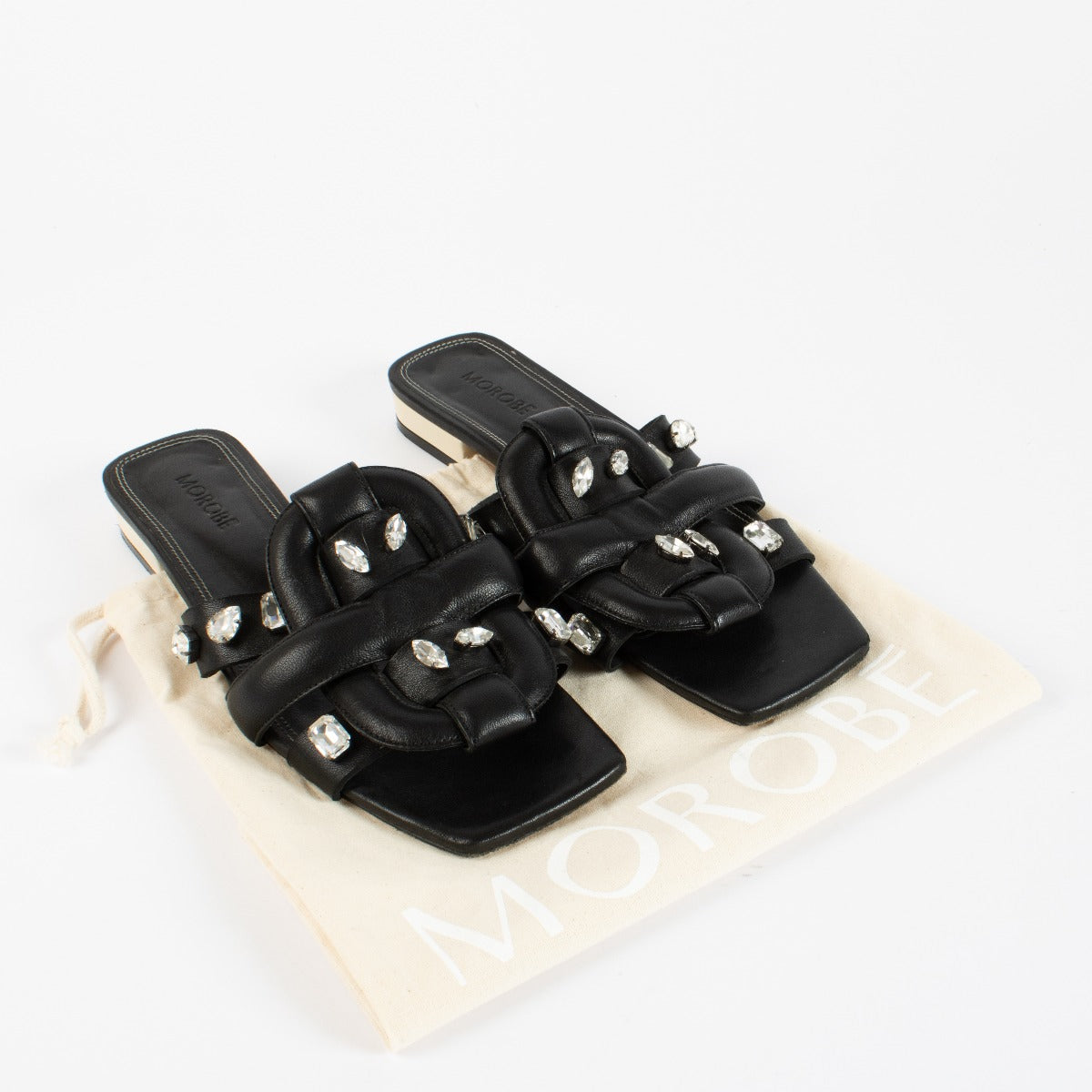 Morobé Zwart Leer Emilia 04 Stones Sandalen - Maat 39