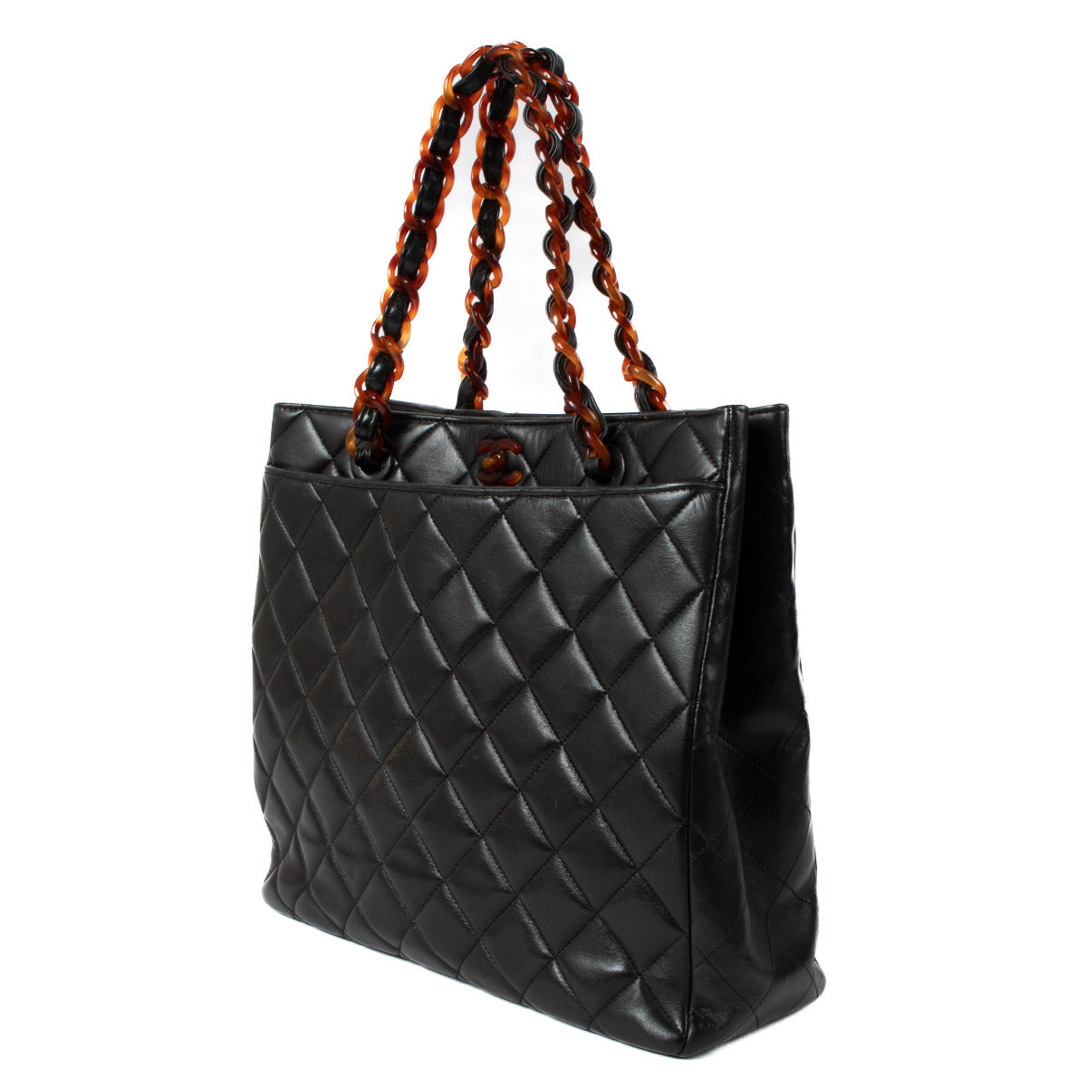 Chanel Black Lambskin Tortoise Chain Tote Bag