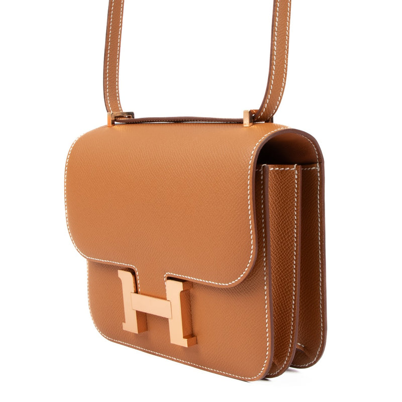Authentic second hand brand new Hermès Constance Mini Gold Epsom Rose Gold Hardware on www.labellov.com