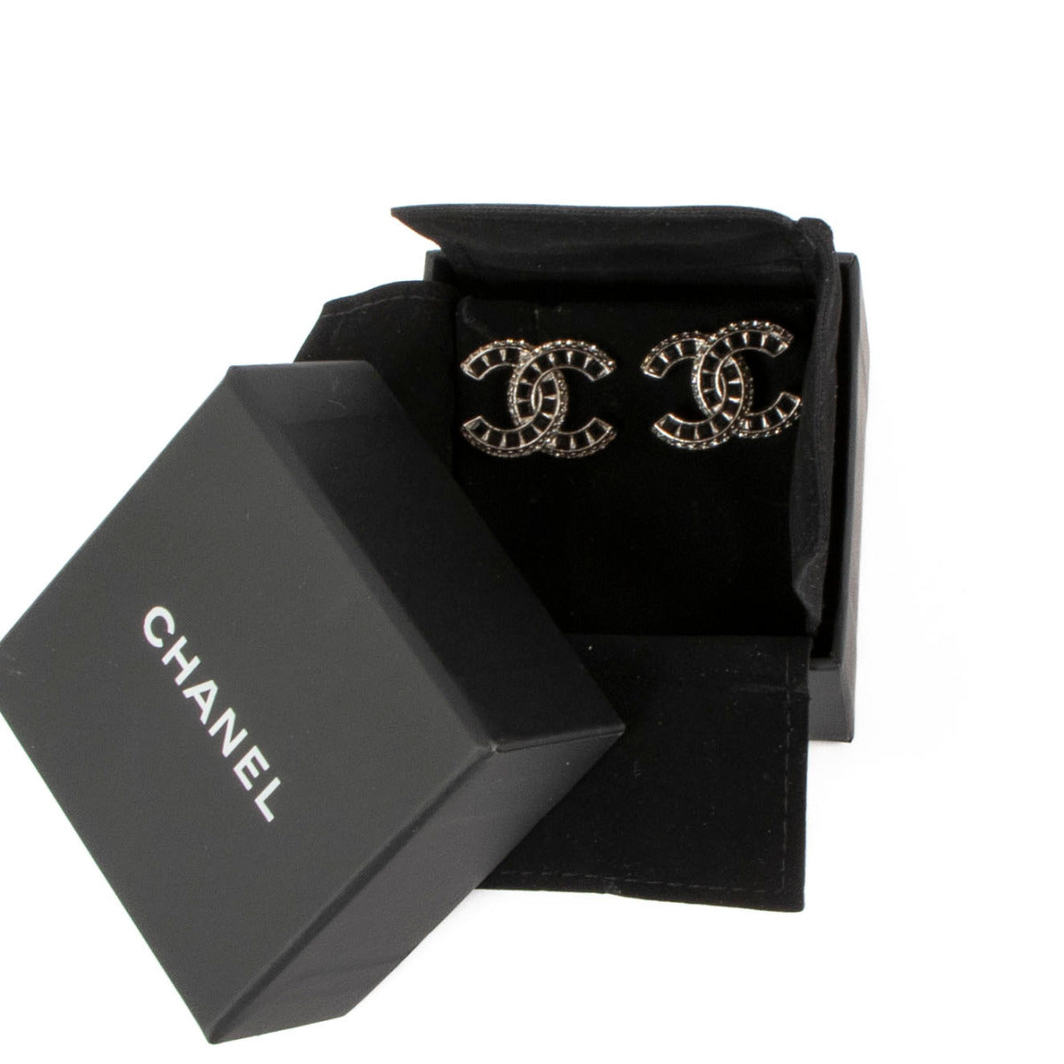 Chanel Black and Diamond Rhinestone Earrings