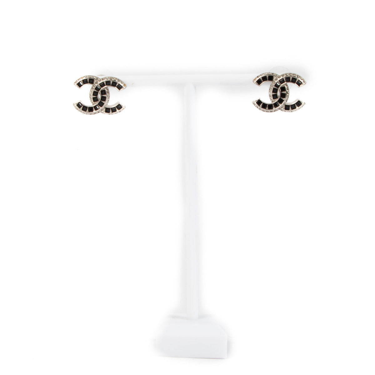 Chanel Zwarte en Diamanten Strass Oorbellen