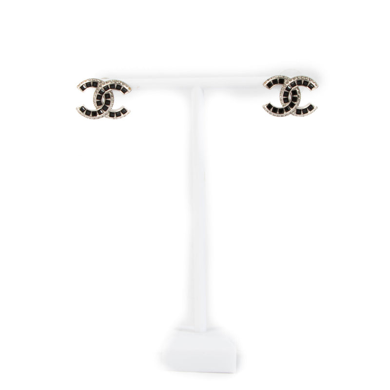 Chanel Black and Diamond Rhinestone Earrings