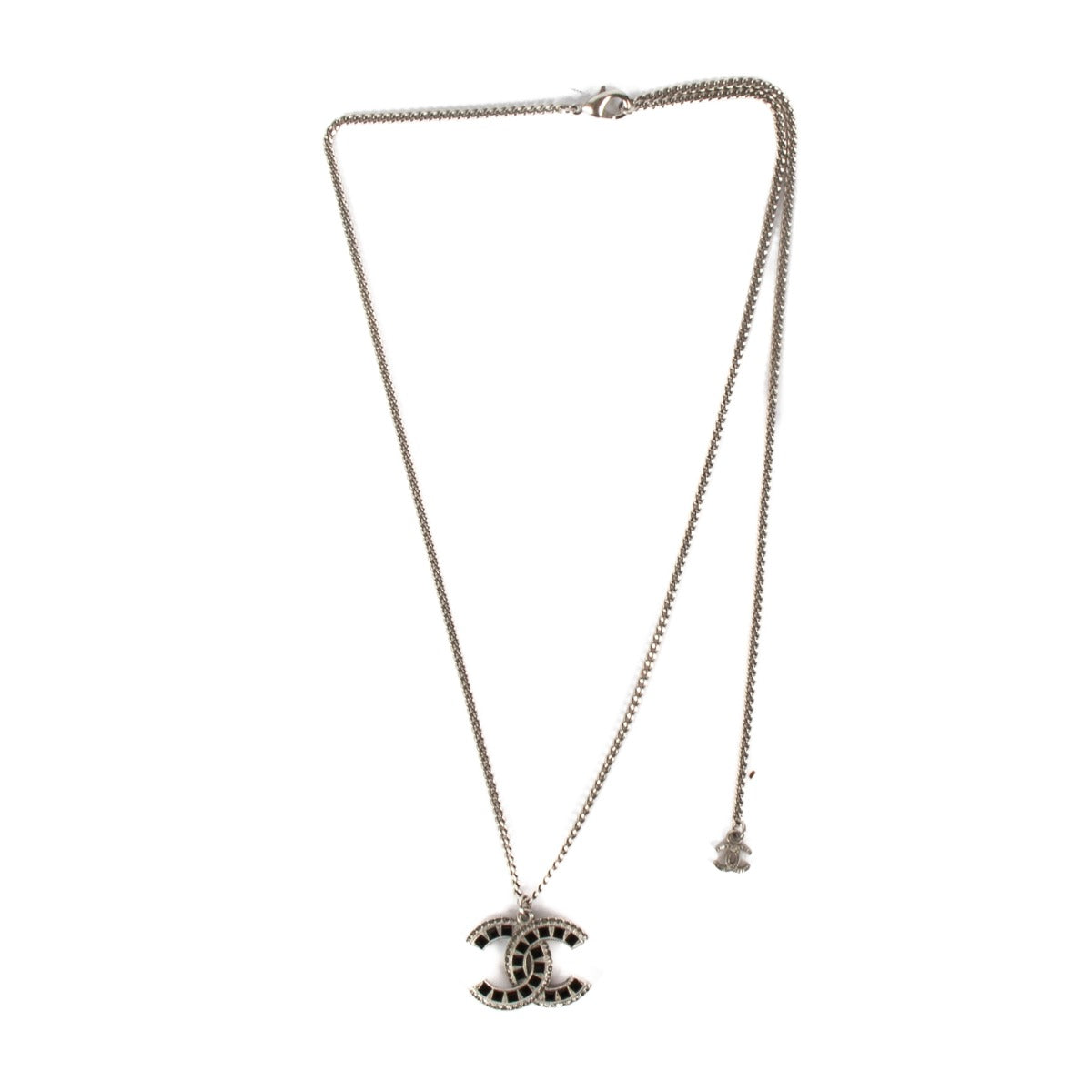 Chanel 15K CC Black Rhinestone Necklace
