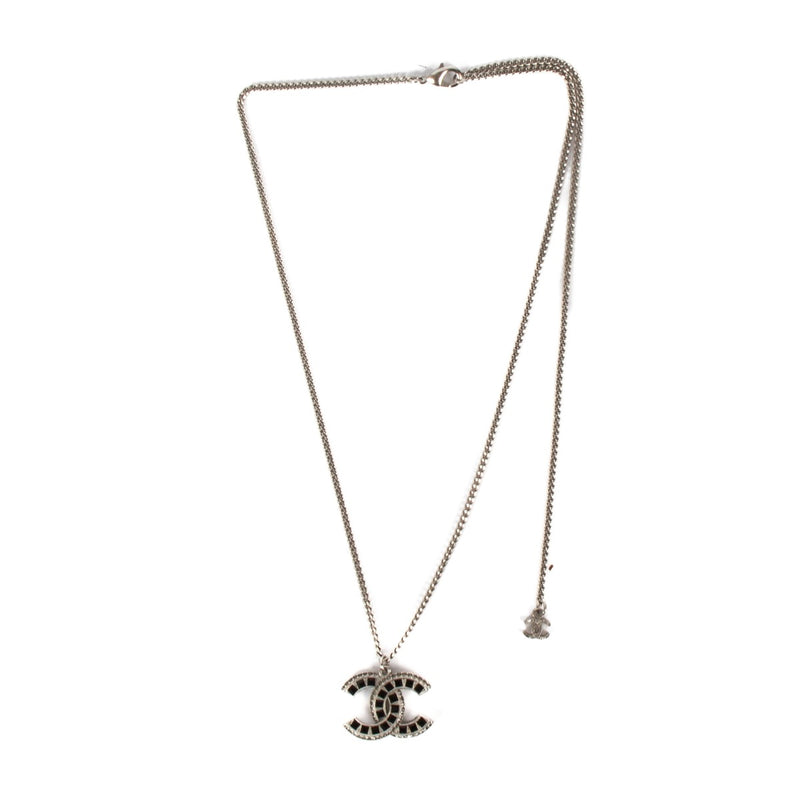 Chanel 15K CC Black Rhinestone Necklace