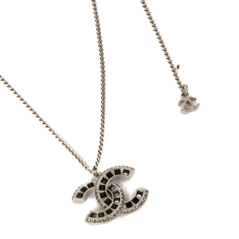 Chanel 15K CC Black Rhinestone Necklace
