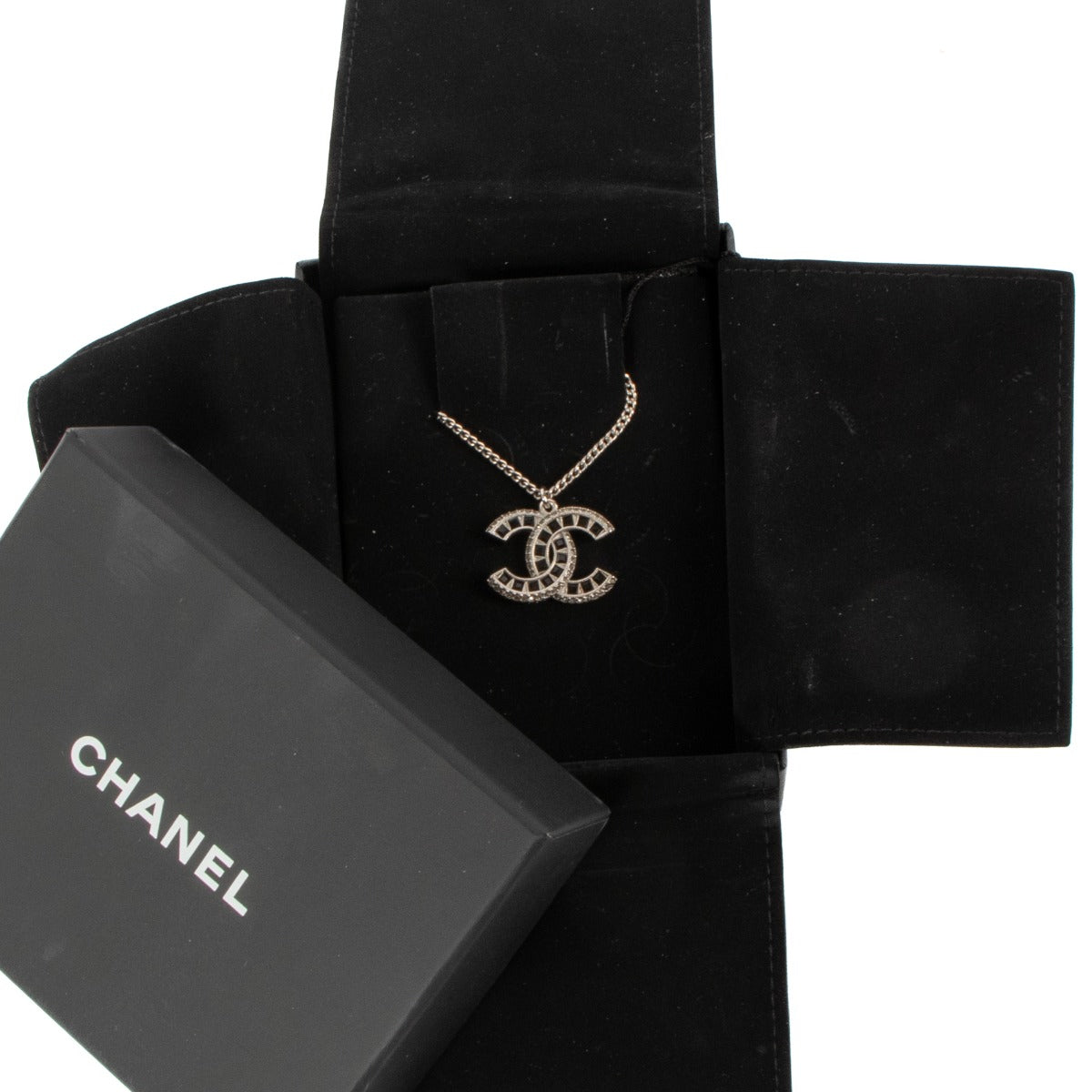 Chanel 15K CC Black Rhinestone Necklace
