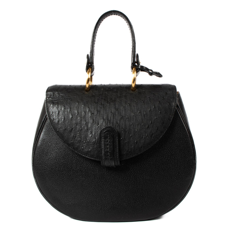 Delvaux Black Ostrich Top Handle Bag