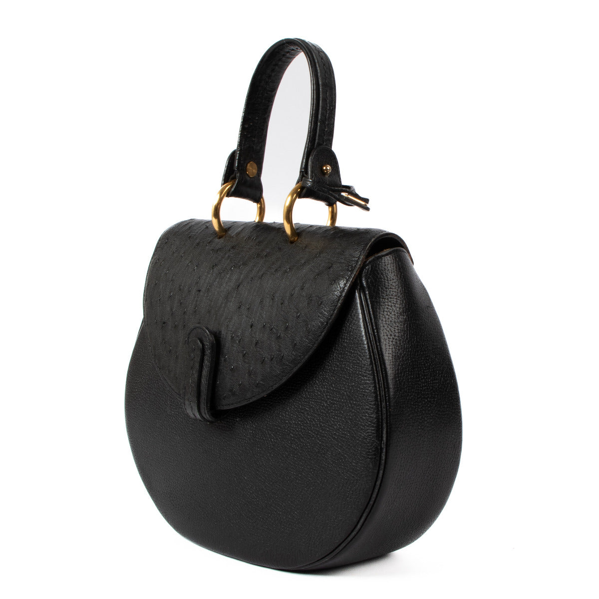 Delvaux Black Ostrich Top Handle Bag aan de beste prijs bij Labellov tweedehands luxe in Antwerpen en Knokke.