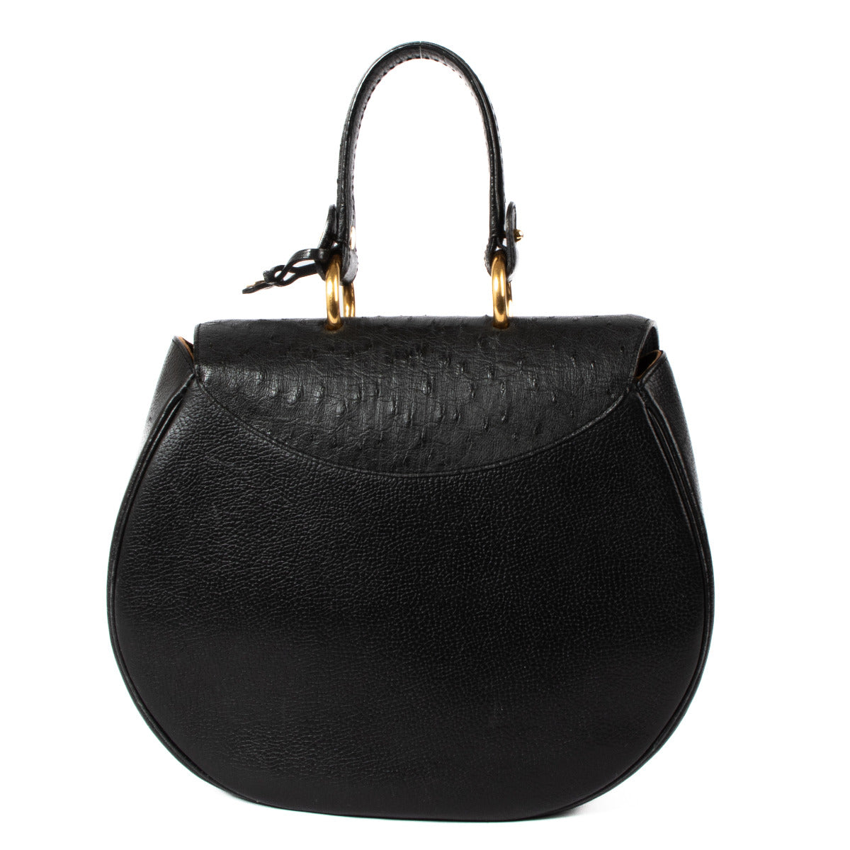 Sac Delvaux en autruche noire avec poignée supérieure