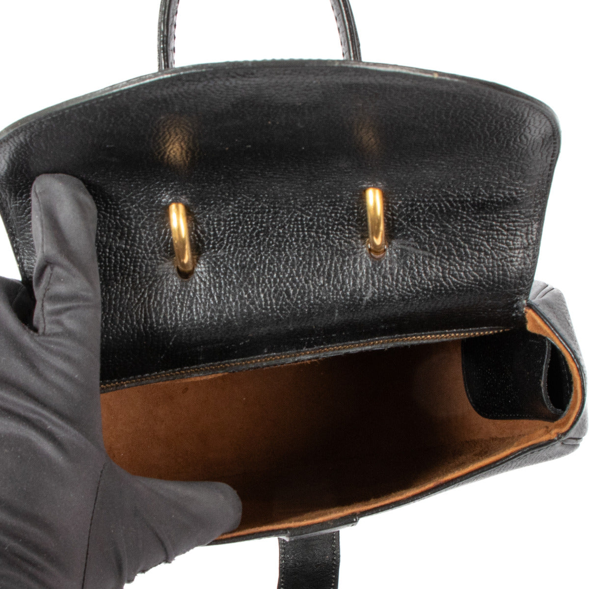 Sac Delvaux en autruche noire avec poignée supérieure