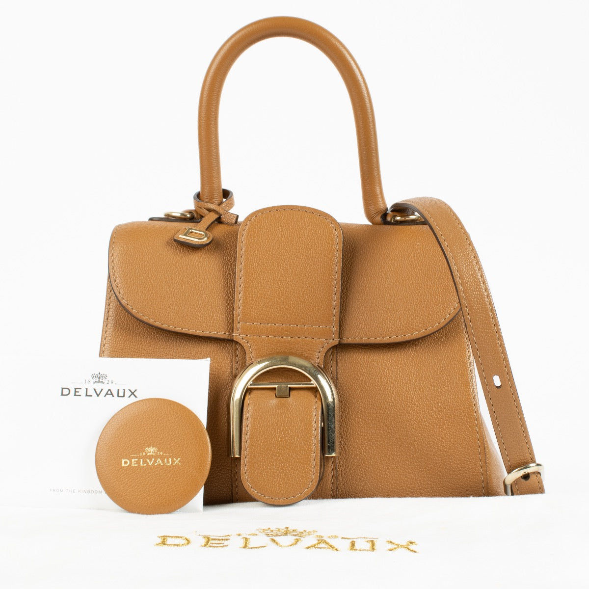 Shop safe online at Labellov in Antwerp, Brussels and Knokke this 100% authentic second hand Delvaux Végétal Rodéo Mini Brillant + Strap