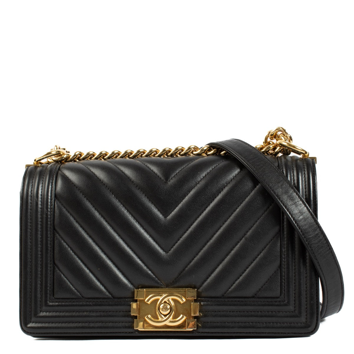 Chanel Zwarte Chevron Medium Boy Chanel Tas