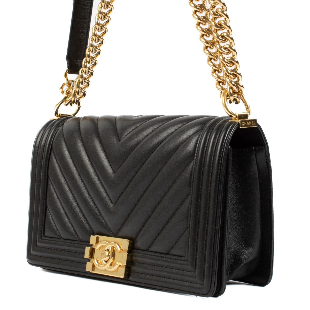 Chanel Zwarte Chevron Medium Boy Chanel Tas