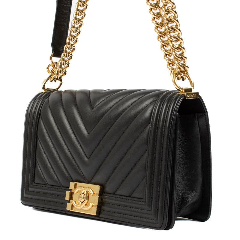 Chanel Black Chevron Medium Boy Chanel Bag