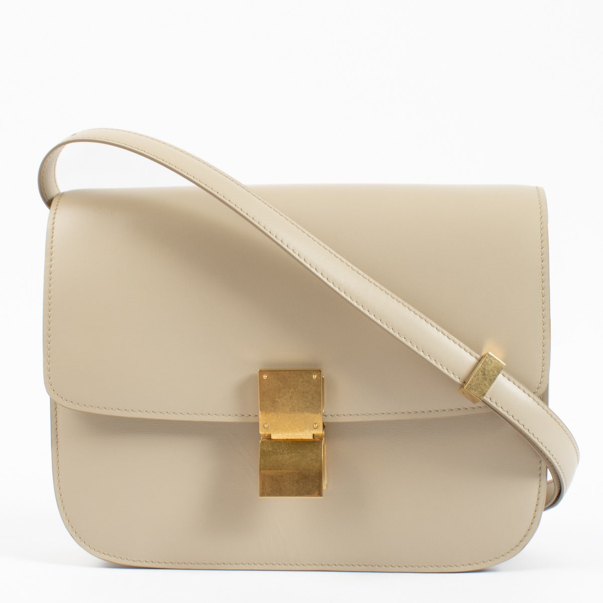 Celine Beige Calfskin Medium Classic Box Bag
