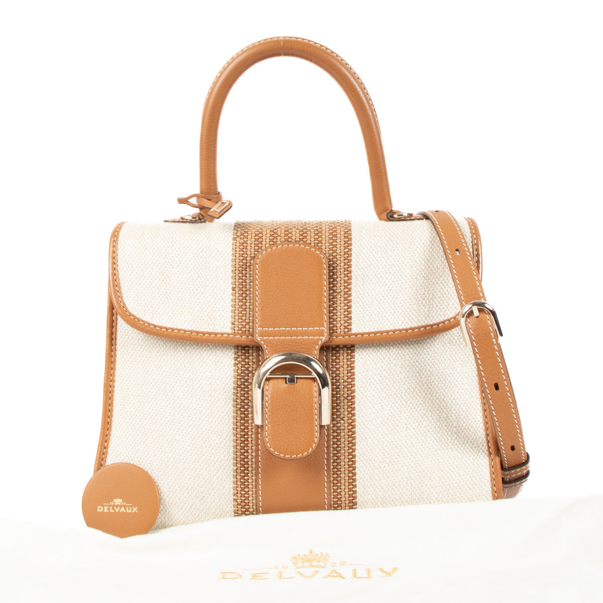 Delvaux Ivory/Vegetal Toile Sangle Brillant MM Bag