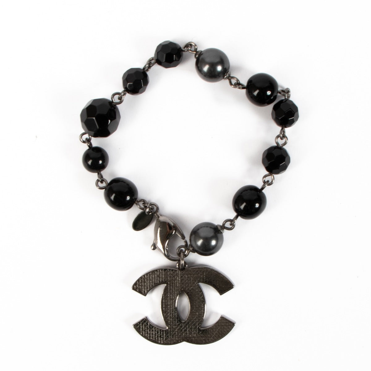 Chanel 12V Black Ruthenium Pearl Beaded CC Bracelet