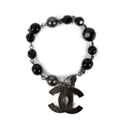 Chanel 12V Black Ruthenium Pearl Beaded CC Bracelet
