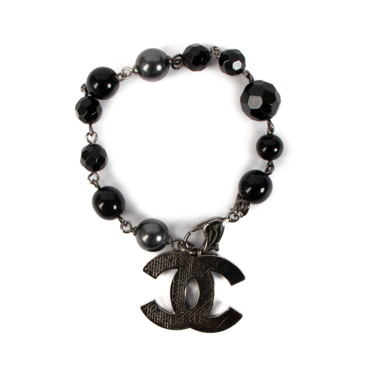 Chanel 12V Black Ruthenium Pearl Beaded CC Bracelet