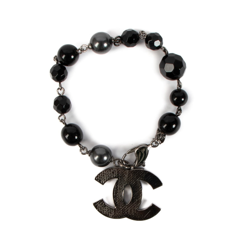 Chanel 12V Black Ruthenium Pearl Beaded CC Bracelet