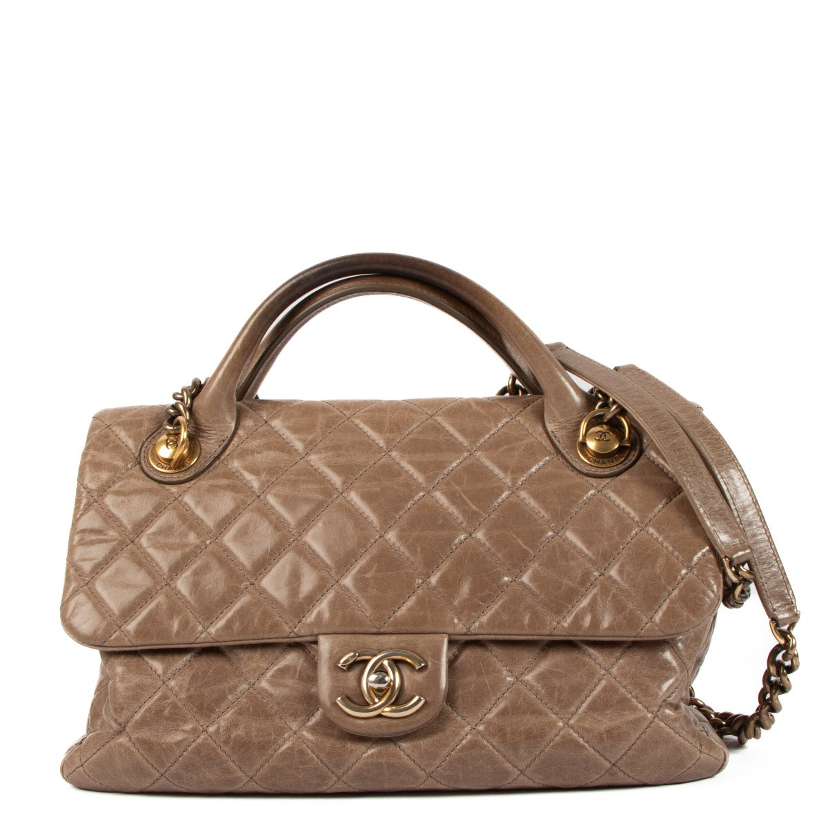 Chanel Dark Beige Glazed Calfskin Medium Castle Rock Flap Bag
