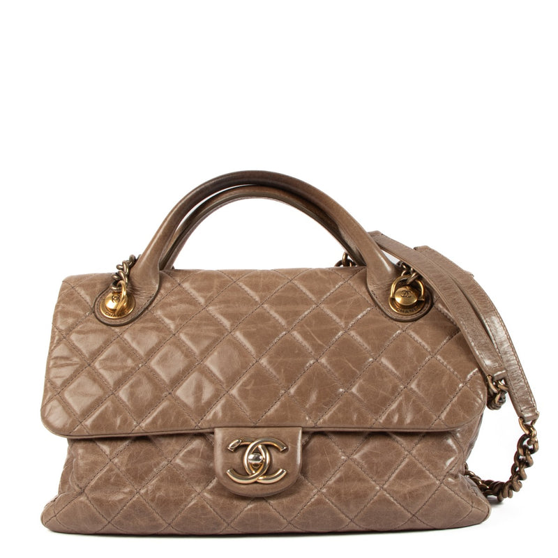 Chanel Dark Beige Glazed Calfskin Medium Castle Rock Flap Bag